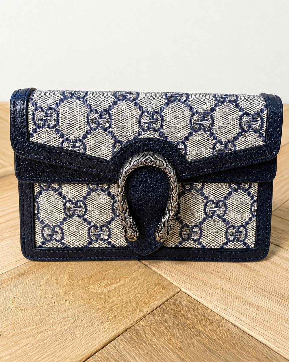 Gucci Dionysus GG Supreme Super Mini Navy Chain Crossbody Bag